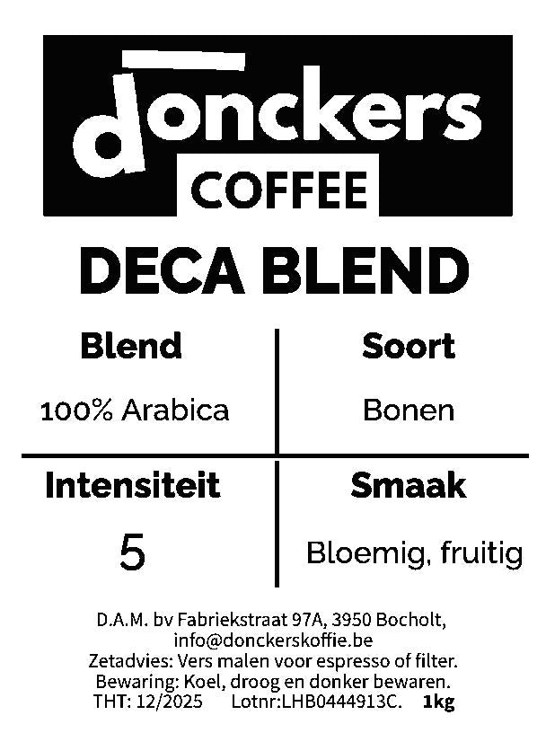 1kg Donckers Coffee Deca Blend Beans (1kg bags)