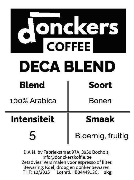 1kg Donckers Coffee Deca Blend Beans (1kg bags)