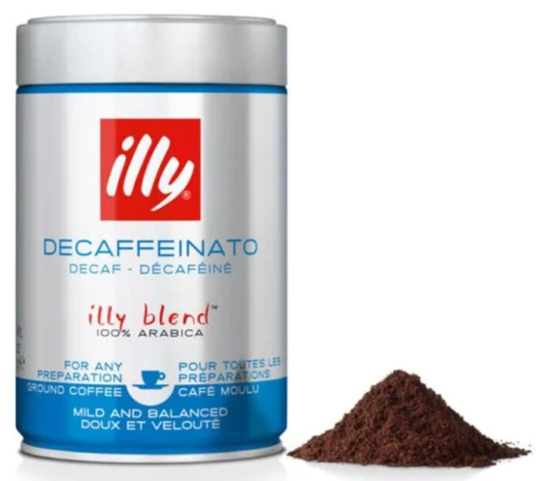 Boîte de 3 kg de café moulu décaféiné Illy espresso 250 g.