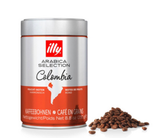 Boîte de 3 kg de grains de café arabica Illy sélection Colombie 250 g.